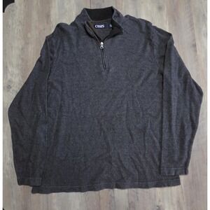 Chaps Sweater Mens Large Gray Quarter Zip Herringbone Pullover Knit Long Sleeve